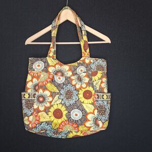 💙 Vera Bradley Floral Colorful Cotton Tote Bag Cottage Boho Prairie Natural Hip
